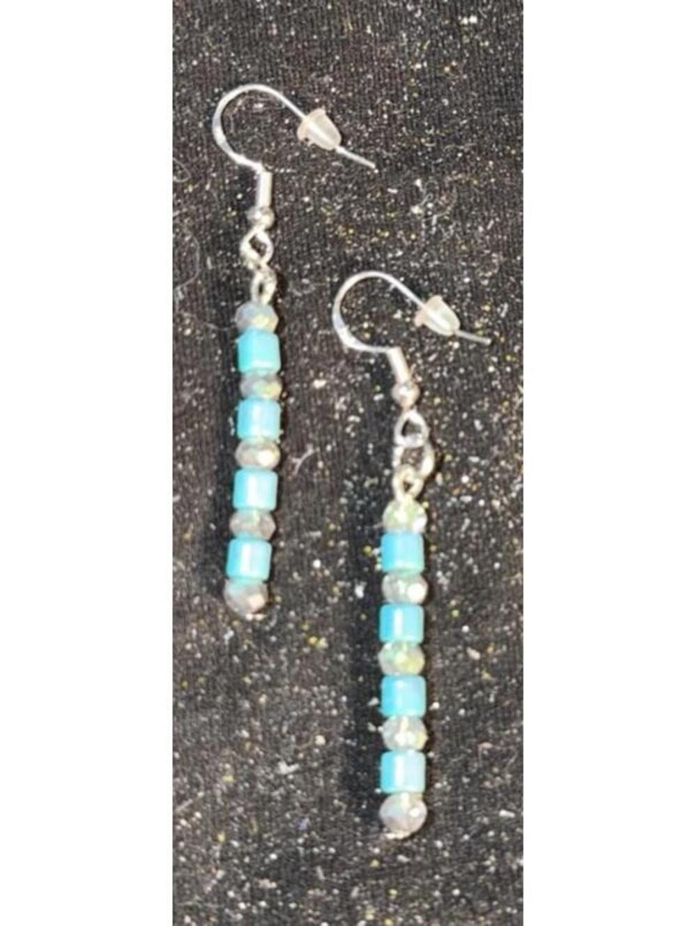 Earrings Sterling silver marked  S925  turquoise and crystal glass beads  New